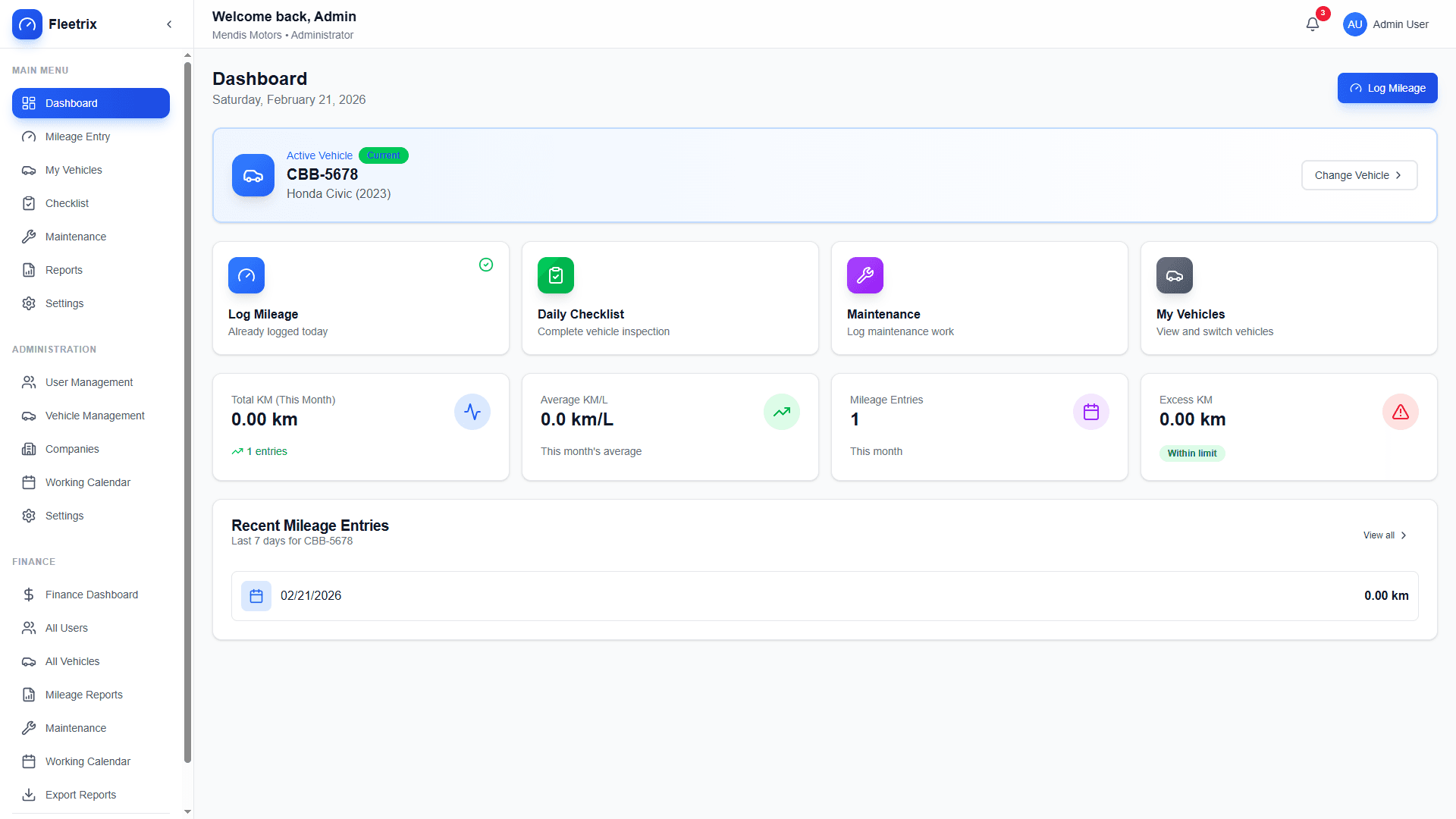 Fleetrix admin dashboard UI
